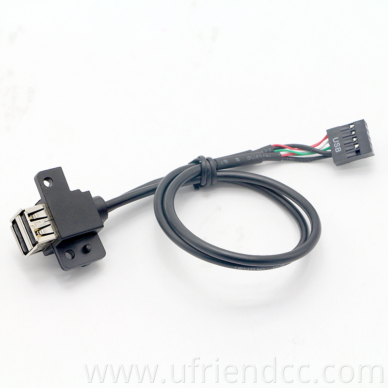 customized Dual layer usb 2.0 female panel mount with screw to Dupont 2.54mm pin pitch cable